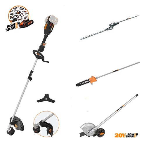 חרמש נטען קומבי 4 אביזרים  40V WORX WG186E.92 [ כולל 2 סוללות + מטען כפול ]