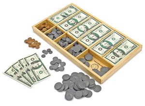 ערכת כסף משחק שטרות + מטבעות בקופסת עץ רב פעמית 550 חלקים