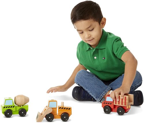 סט 3 רכבי בניה מעץ (מערבל בטון / משאית / שופל) לפירוק והרכבה 