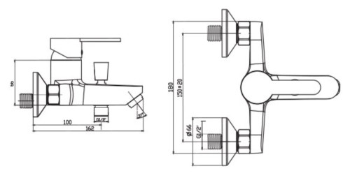 ברז מהקיר לאמבטיה שחור מט OP עם מזלף, CLEAR חמת [דגם 305375OP]