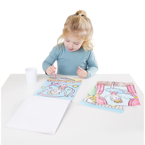 חוברת צבעי המים הראשונה שלי עם מכחול - 24 ציורי נסיכות, מעודדות, פרחים, פיות ועוד