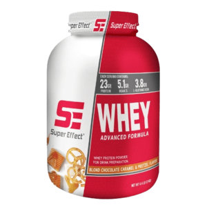 אבקת חלבון WHEY בטעם שוקולד בלונדי קרמל ובייגלה | 23 גרם חלבון | 5.1 גרם חומצות אמינו | 3.8 גרם חומצה ל-גלוטמין | 2 ק"ג | כשר חלבי | Super Effect סופר אפקט