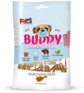 באדי מקלות עוף לגורים 80 גרם | PeTex Buddy Puppy Snack Small Chicken Sticks 80g