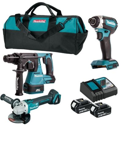סט 18V אימפקט + פטישון + משחזת + שתי סוללות 5.0AH