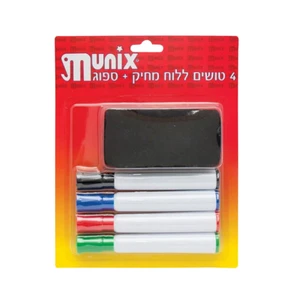 טוש ללוח מחיק סט 4+ספוג