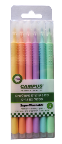 טושים משולשים דקים פסטל קמפוס - 6 יח'