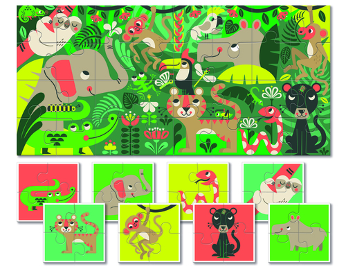 פאזל דו צדדי לקטנטנים 32 חלקים - ג'ונגל