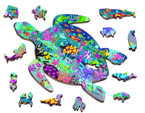 פאזל עץ אוקיינוס בצורת צב עם דמויות עומדות 48 חלקים