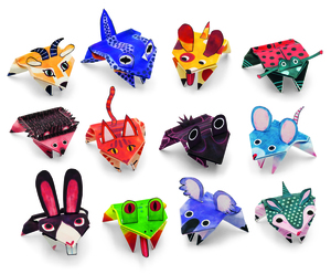 12 גיליונות נייר מודפסים לאוריגמי עם קישוטים - חיות קופצות