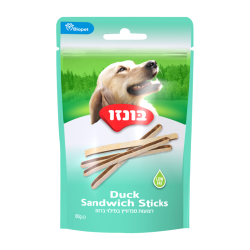 חטיף רצועות סנדוויץ' במילוי ברווז 80 גרם לכלבים