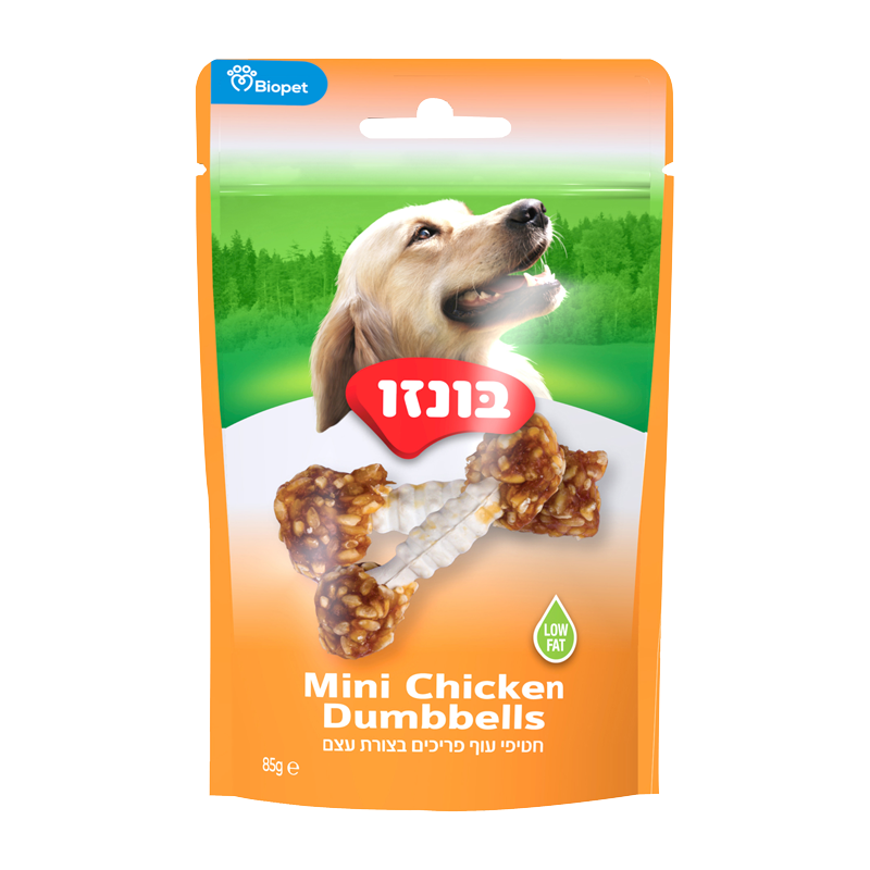 חטיף עוף פריך בצורת עצם 80 גרם לכלבים