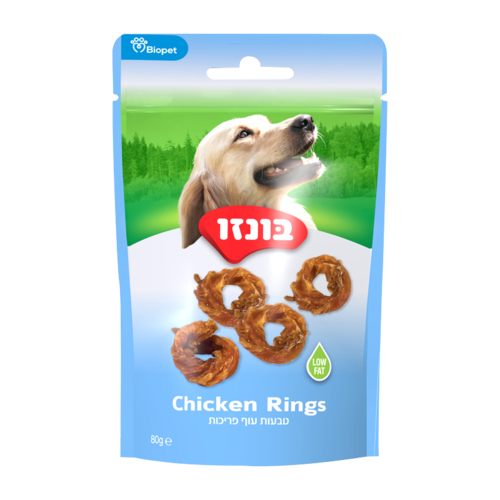 חטיף טבעות עוף פריכות 80 גרם לכלבים
