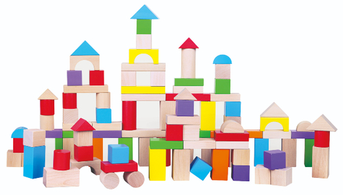 דלי 100 קוביות בנייה מעץ