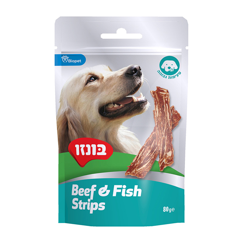חטיף סטריפים בקר ודג 80 גרם לכלבים