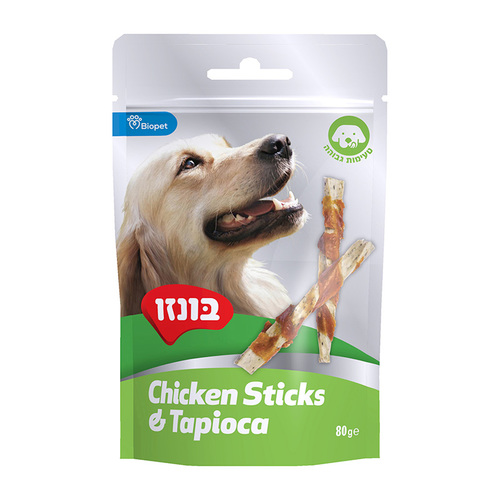 חטיף סטיקים עם עוף וטפיוקה 80 גרם לכלבים