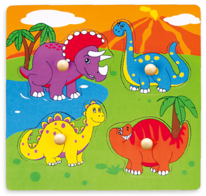 פאזל מעץ לפעוטות עם כפתורים 4 חלקים - דינוזאורים