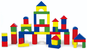 דלי 50 קוביות בנייה מעץ - צבעוני קלאסי