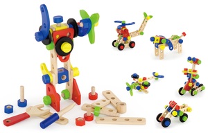 דלי 48 קוביות בנייה מעץ - ברגים ואומים