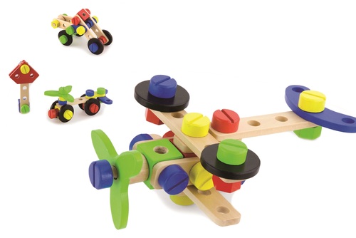 דלי 48 קוביות בנייה מעץ - ברגים ואומים