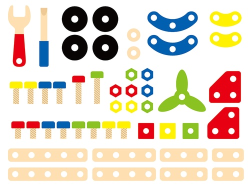 דלי 48 קוביות בנייה מעץ - ברגים ואומים