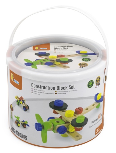 דלי 48 קוביות בנייה מעץ - ברגים ואומים