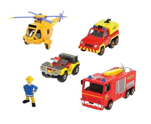 מארז 4 כלי רכב ממתכת של צוות החילוץ בתחנת כיבוי, כולל דמות סמי הכבאי 