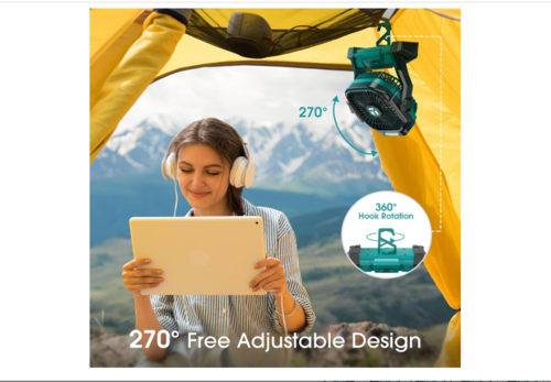 מאוורר לאוהל נטען עם תאורה 4 מצבים  CAMPING FAN ONLYNEW