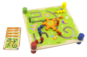 מסלול מבוך חרוזים Track & Trace מעץ מלא עם כרטיסיות דגמים