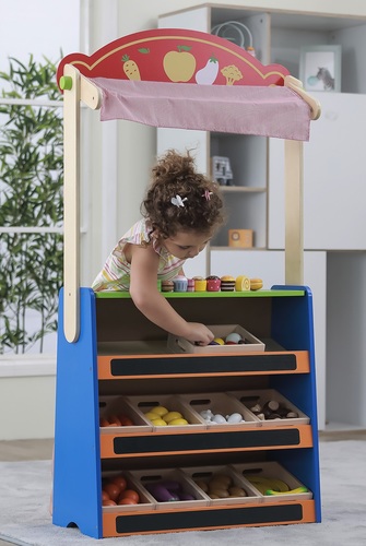 תיאטרון בובות משולב דוכן שוק פירות / ירקות מעץ מלא