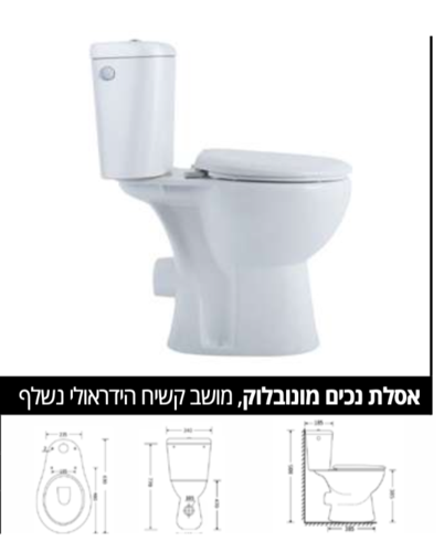 אסלת נכים מונובלוק, מושב קשיח הידראולי נשלף DOWN לבן מבריק