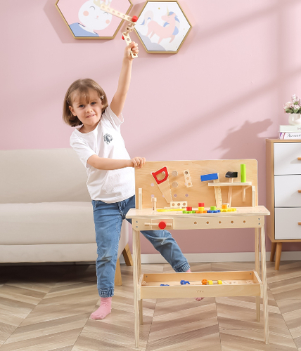 עמדת שולחן עבודה מעץ + כלי עבודה ואביזרים 