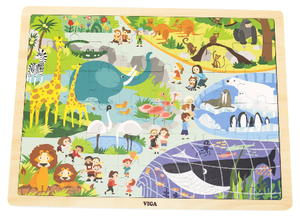 פאזל 48 חלקים מעץ עם מסגרת - גן חיות