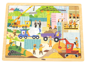 פאזל 48 חלקים מעץ עם מסגרת - אתר בנייה