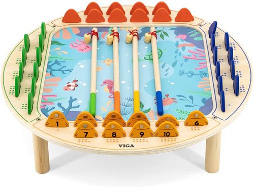 שולחן דגים מגנטי מעץ עם 4 חכות ו 40 דגים צבעוניים