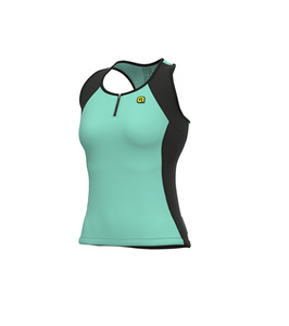 גופיית רכיבה נשים COLOR-BLOCK TOP שחור-תכלת אלסטית טכנית ומנדפת