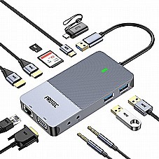 תחנת עגינה DM175 - 11 In 1 - USB-A + USB-C Multiport - מולטיפורט PROTEC במלאי