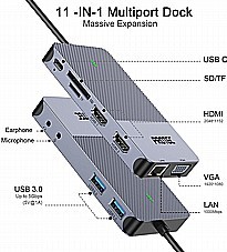 תחנת עגינה DM175 - 11 In 1 - USB-A + USB-C Multiport - מולטיפורט PROTEC במלאי