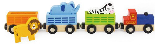 סט רכבות מעץ מלא- רכבת משא להעברת חיות עם קרונות מגנטיים