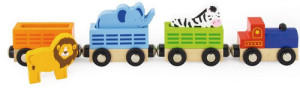 סט רכבות מעץ מלא- רכבת משא להעברת חיות עם קרונות מגנטיים