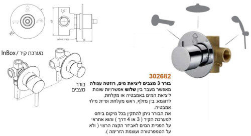 שרטוט של בורר 3 מצבים רוזטה עגולה