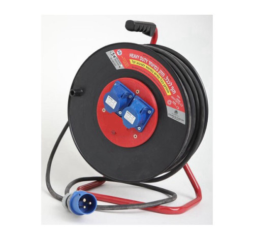 תוף כבל מאריך 40 מטר בידוד כפול, שקע כפול ופחת