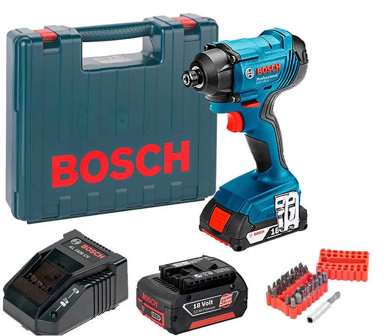 מברגת אימפקט 18V + שתי סוללות 4.0AH + סט ביטים 33 יח