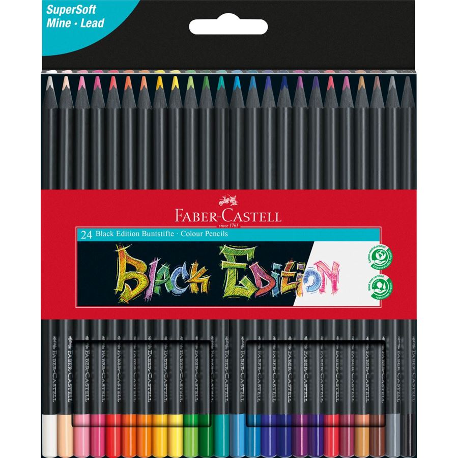 סט 24 עפרונות צבעוניים עם עץ שחור Black Edition
