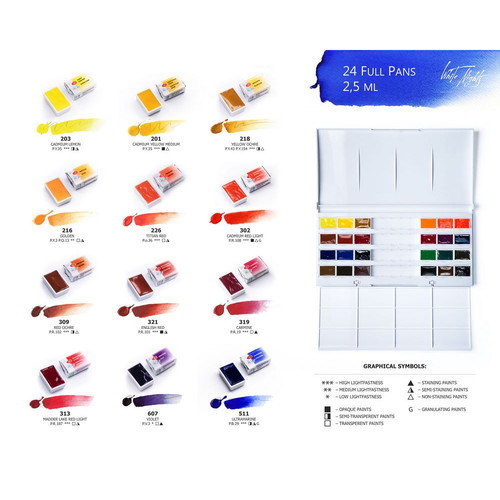 סט צבעי מים מקצועיים 24 קוביות White Nights Artist Water Color קופסת פלסטיק
