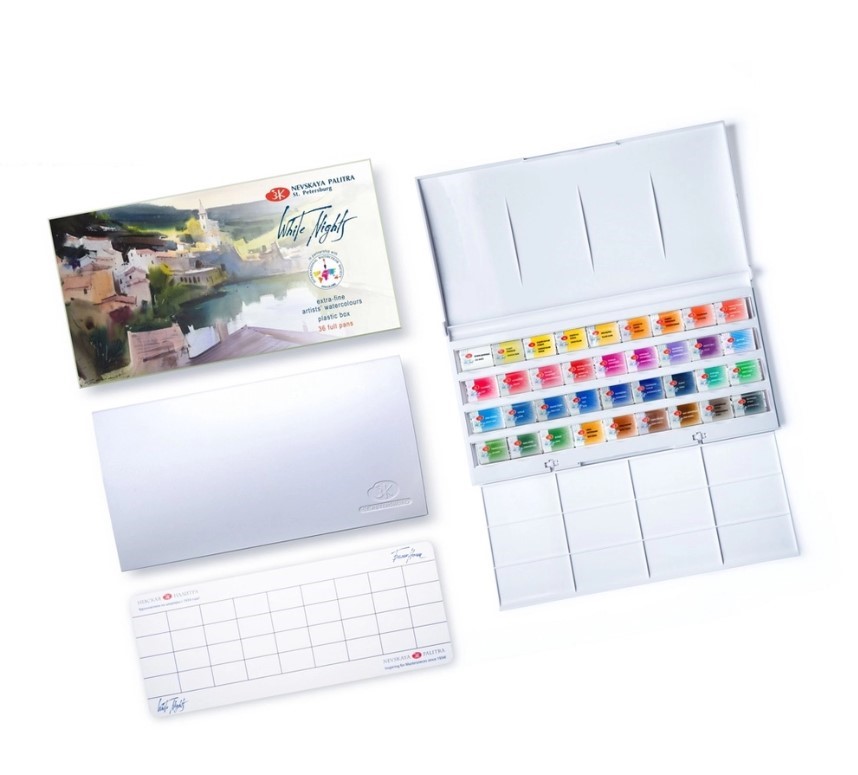 סט צבעי מים מקצועיים 36 קוביות White Nights Artist Water Color (קופסת פלסטיק)