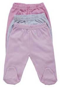 שלישיית מכנסי תינוק עם רגליות 100% כותנה NB - ורוד/ורוד בייבי/אפור מלאנג