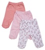 שלישיית מכנסי תינוק עם רגליות 100% כותנה 0-3 - ורוד שפנים/פסים/ארנב
