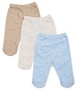 שלישיית מכנסי תינוק עם רגליות 100% כותנה NB - תכלת עננים/שמנת כוכבים/חום כוכבים