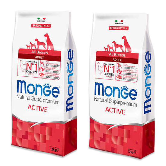 זוג אריזות מונג אדולט אקטיב מזון יבש לכלב בטעם עוף 12 ק"ג