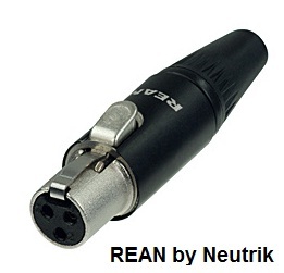 RT3FC-B מחבר מיני XLR 3 פין נקבה מושחר. REAN BY NEUTRIK